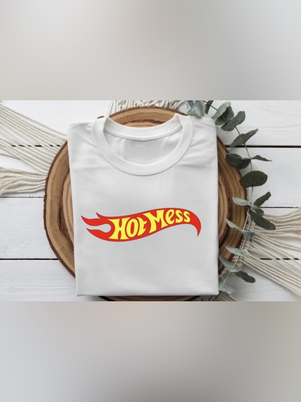 Hot Mess Graphic Shirt Funny Flame Retro Trendy Women Tee Cute White Top